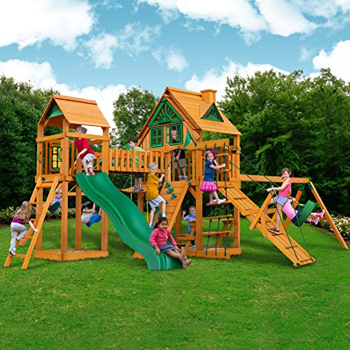 Gorilla Playsets Pioneer Peak Treehouse Swing Set with Slide & Tower Brown