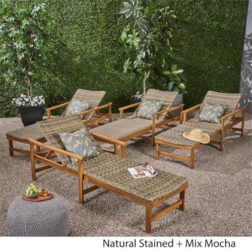 Afuera Living Outdoor Acacia Wood Chaise Lounge Set of 4 Natural