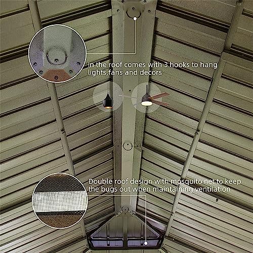 ANTSKU 12'x20' Hardtop Gazebo Outdoor Wooden Coated Aluminum Frame Yellow Brown