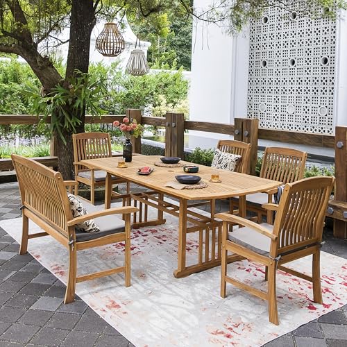 Cambridge Casual Caterina Teak Wood 6-Piece Outdoor Dining Set with Bench Natural Teak/Beige Cushion