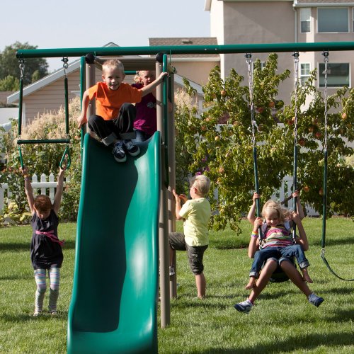 Lifetime Monkey Bar Adventure Swing Set with Wavy Slide Earthtone