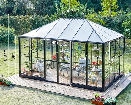 AMERLIFE 14x9.5x9 FT Hybrid Polycarbonate Greenhouse Black