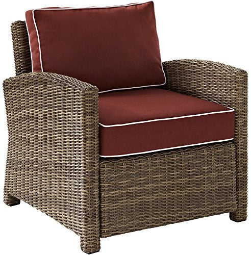 Crosley Furniture Bradenton 5-Piece Outdoor Sectional Sofa Set Brown with Sangria Cushions