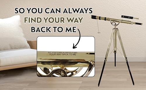 NAVIROCK Royal Vintage Double Barrel Brass Telescope with Black Leather & Adjustable Wooden Tripod Shiny Brass