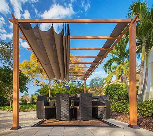 Paragon Outdoor 11’ x 16’ Florence Aluminum Pergola with Retractable Canopy Cocoa