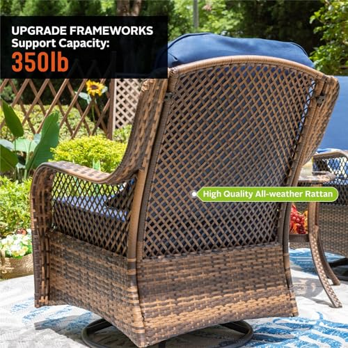 PHI VILLA Oversized Outdoor Swivel Rocker Chairs Set 3 Piece Navy Blue