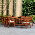 Brampton Patio 11-Piece Extendable Dining Table Set Eucalyptus Wood with White Cushions Brown