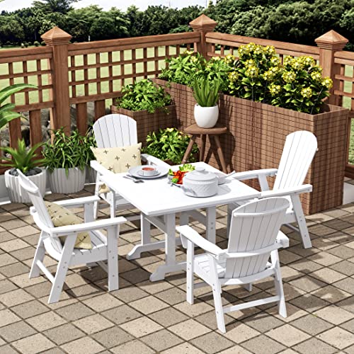 WO WESTIN OUTDOOR 5 PCS Adirondack Patio Dining Set with Square Table and Armchairs White