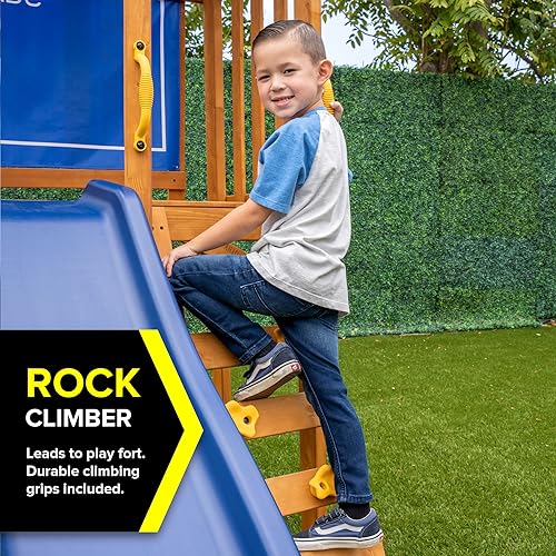 Sportspower Augusta Wooden Swing Set with Slide Yellow/Blue