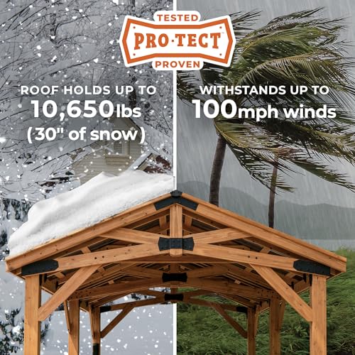 Backyard Discovery Norwood 16 ft. x 12 ft. Cedar Wood Gazebo Pavilion with Steel Roof Light Brown