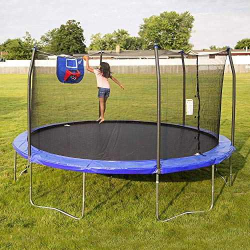 Skywalker Trampolines 15-Foot Jump N’ Dunk Round Trampoline with Enclosure Net Blue