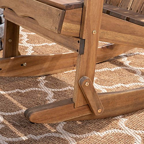 Great Deal Furniture Outdoor 5 Piece Acacia Wood Adirondack Rocking Chair Set with Fire Pit Grey + Natural