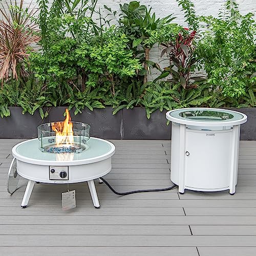LeisureMod Walbrooke Modern Aluminum 5-Piece Patio Conversation Set with Firepit Table Green