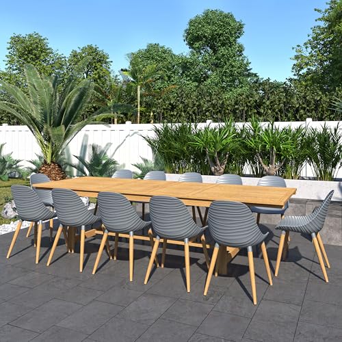 Amazonia Rectangular Extendable Patio Dining Set with 12 Chairs, 13-Piece Grey