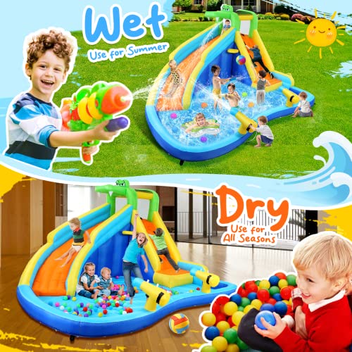 Whubefy Inflatable Water Slide Park 6-in-1 with Blower Blue/Yellow/Orange/Green