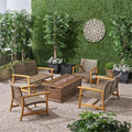 Noble House Breakwater 6-Piece Outdoor Wood/Wicker Loveseat Set Mocha