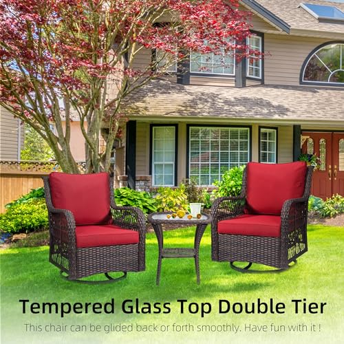 IDEALHOUSE 2024 Patio Furniture Bistro Set 3-Piece Swivel Rocking Wicker Chairs Red