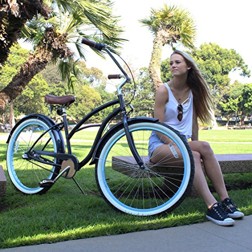 sixthreezero Women's Single Speed Beach Cruiser Bicycle Breathe Blue w/ Brown Seat/Grips
