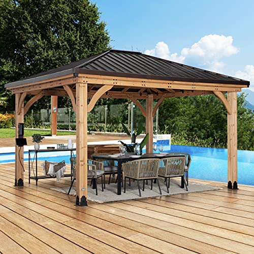 Backyard Discovery Barrington 14ft x 12ft Hip Roof Cedar Wood Gazebo Pavilion Light Brown