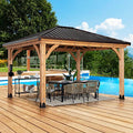 Backyard Discovery Barrington 14ft x 12ft Hip Roof Cedar Wood Gazebo Pavilion Light Brown