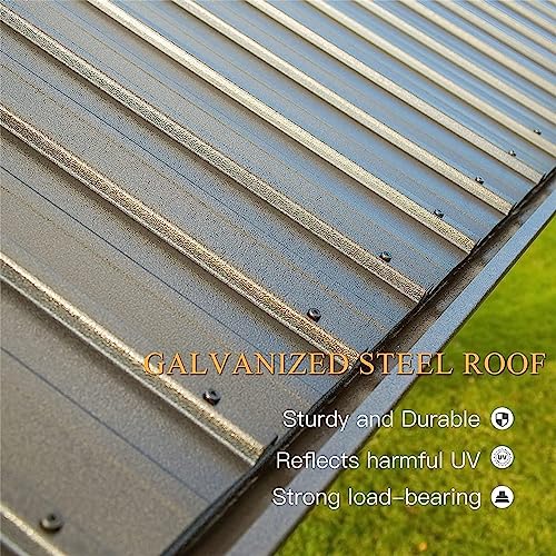LOPOO Hardtop Gazebo with Curtains & Netting - Aluminum Frame Pavilion with Steel Double Roof Canopy for Patio, Backyard, Lawn, Garden - Brown 12ft x 16ft