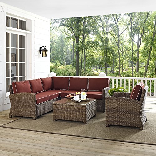Crosley Furniture Bradenton 5-Piece Outdoor Sectional Sofa Set Brown with Sangria Cushions
