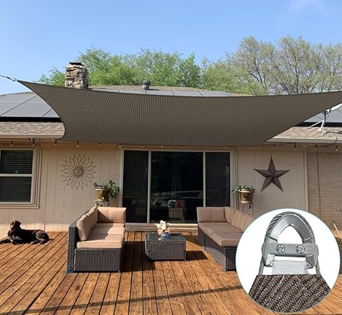 COARBOR Heavy Duty Rectangle Sun Shade Sail 27'x35' with Steel Cable Brown