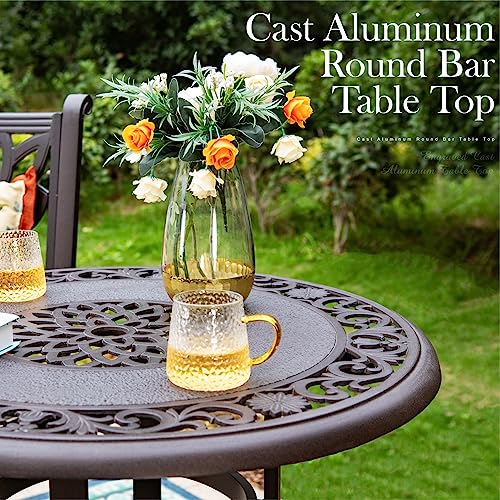 PHI VILLA Patio Furniture Set 3Pcs Cast Aluminum High Top Table & Swivel Bar Stools with Cushion Rero Brown-set