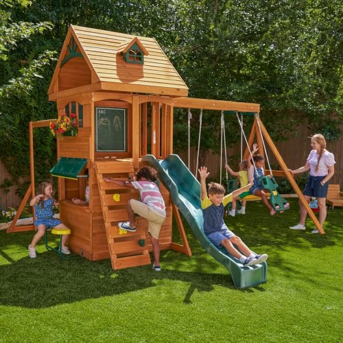 KidKraft Ridgeview Deluxe Clubhouse Wooden Swing Set Brown