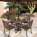 PHI VILLA 5 Piece Outdoor Patio Dining Set with Round Table and Chairs Golden Bronze