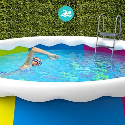 KLKE Inflatable Round Above Ground Swimming Pool Set Blue