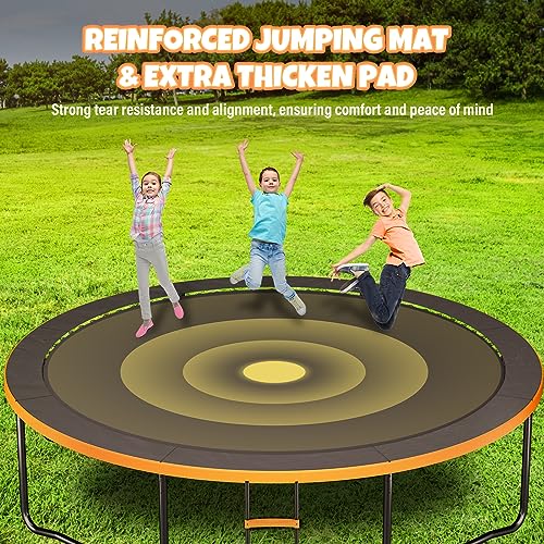 Kiivakii Outdoor Trampoline with Basketball Hoop & Enclosure Net Orange
