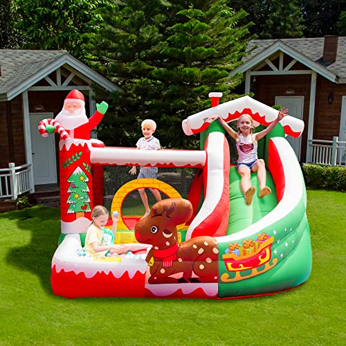 SunSports Christmas Bounce House with Slide Red/Green/White
