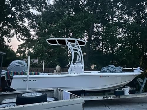 Make A Wake Marine Heavy-Duty Boat T-Top with 5 Rod Holders White Powdercoat w/ Black Canvas