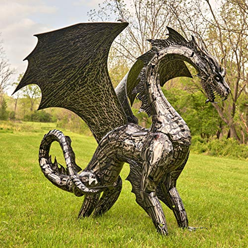 Zaer Ltd. Large Metal Dragon Statue 89" L x 79" W x 73" H Metallic Silver