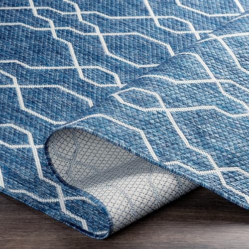 MARK & DAY Outdoor Rug 10x14 Valentijn Traditional Denim Non-Shedding Area Rug