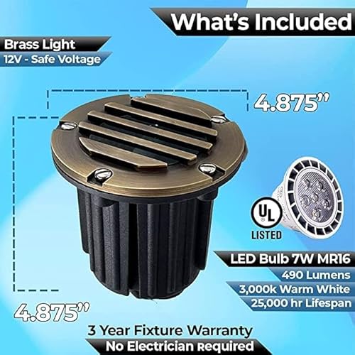 MIK Solutions LED Spot Lights Outdoor Landscape Lighting 112 Solid Brass In Ground Light with 7W LED Bulb Bronze Brass (12 Pack)