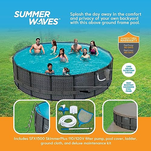Summer Waves 16ft x 48in Above Ground Pool Set with Pump & Accessories Dark Herringbone