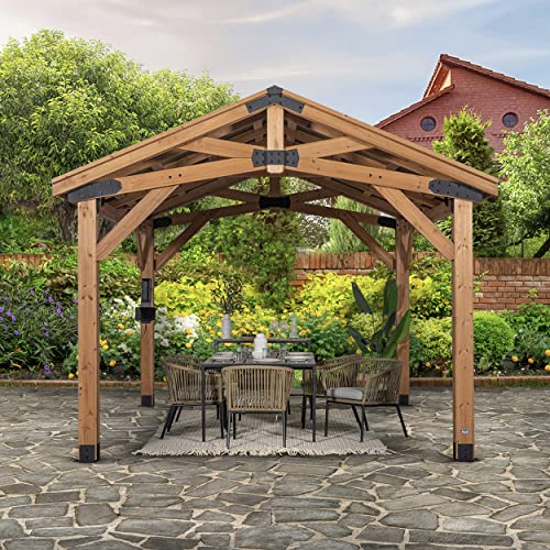 Backyard Discovery Norwood 14' x 12' Cedar Wood Outdoor Gazebo Pavilion Light Brown