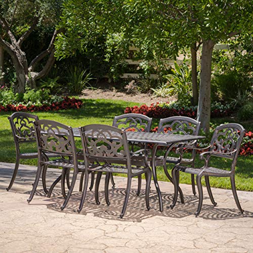 GDF Studio 7 Piece Cast Aluminum Outdoor Dining Set Shiny Copper