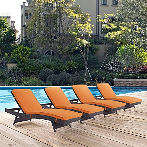 Modway Convene Wicker Rattan Outdoor Patio Chaise Lounge Chairs Set of 4 Mocha