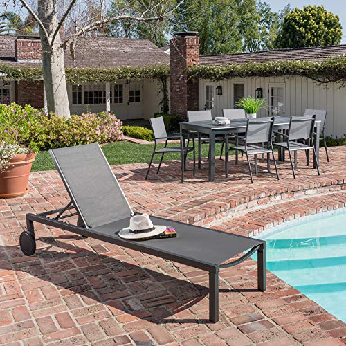 Hanover Windham 3 Piece Outdoor Fire Pit Set with 40,000 BTU Gas Fire Pit and 2 Chaise Lounge Chairs Grey
