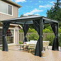 YITAHOME 10x12ft Hardtop Gazebo with Netting and Curtains Aluminum Frame Gray