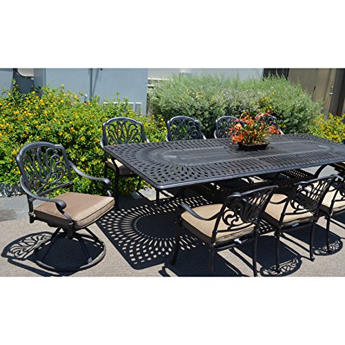 Patio Land 11-Piece Outdoor Dining Set with Extendable 132in Table Walnut