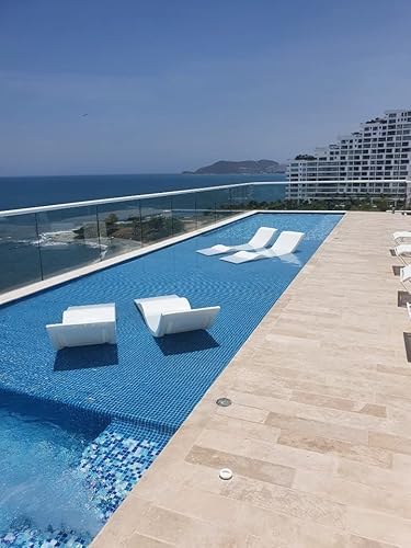 Aqua Chairs Aqua Outdoors In-Pool Chaise Set - 2 Chaises, 2 Headrest Pillows & 1 Side Table - Classic White/Grey
