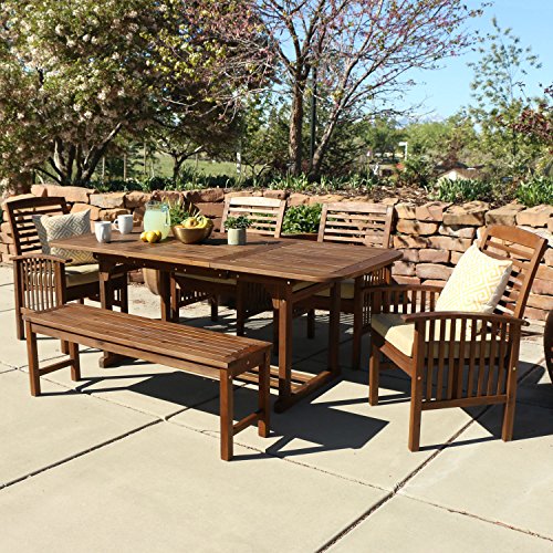 Walker Edison Maui Modern 6-Piece Solid Acacia Wood Outdoor Dining Set Dark Brown