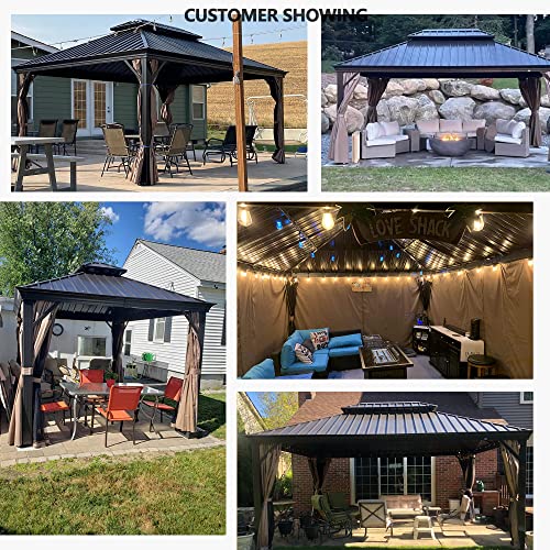 Patio Tree 10' x 12' Hardtop Aluminum Gazebo with Mosquito Net and Privacy Sidewalls