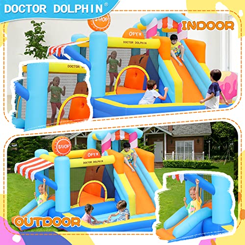 Doctor Dolphin Pink Inflatable Bounce House with Double Slide for Kids 2-12