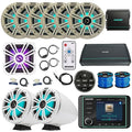 KICKER KMC5 Marine Bluetooth Receiver & 6X 8" Multicolor LED Boat Speakers with Remote