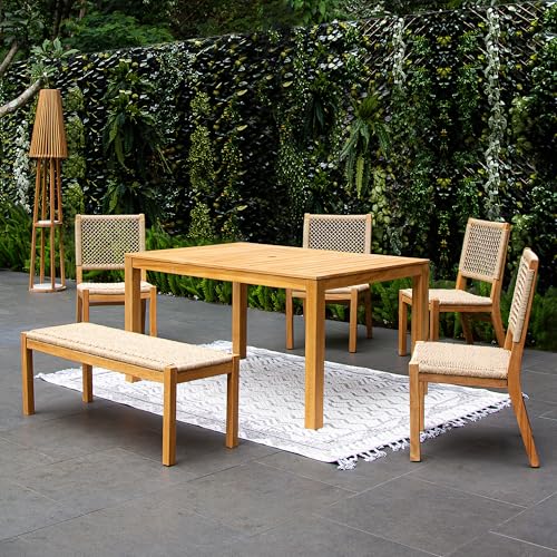 Cambridge Casual Paxton Wood 6-Piece Outdoor Dining Set Natural Teak/All-Weather Wicker Configuration 8 - 6 Seater